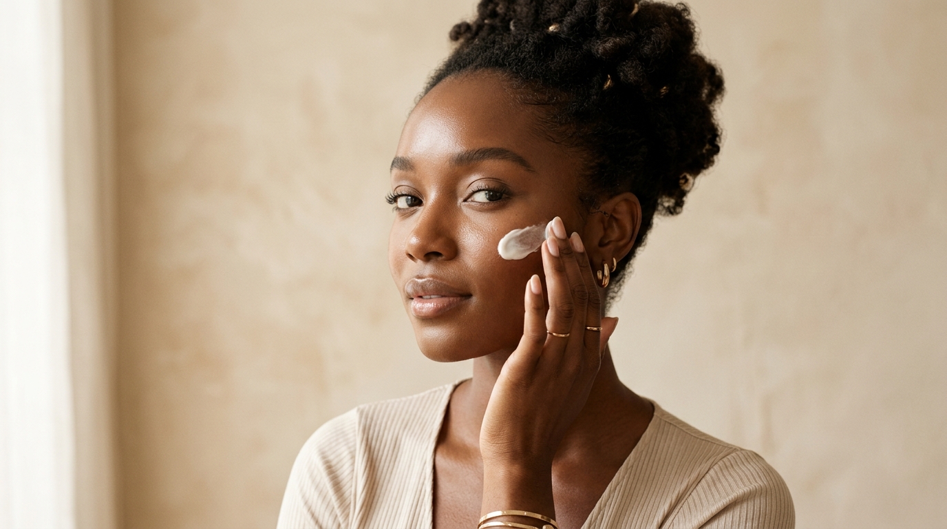 glowing melanin skin applying luxury moisturizer cream
